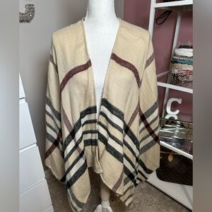 Striped Cream and Gray Poncho
